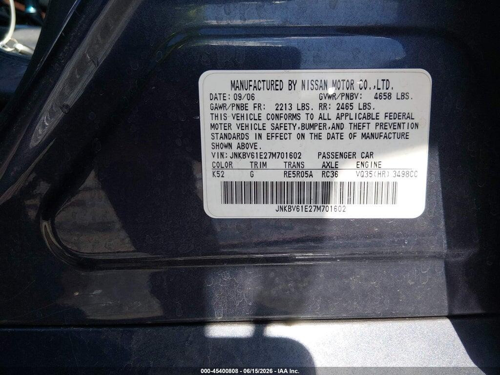 JNKBV61E27M701602 2007 INFINITI G35 photo no. 9