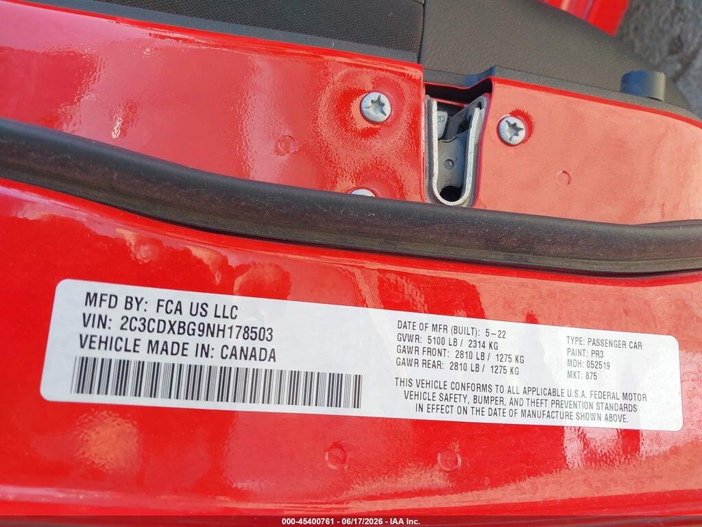 2C3CDXBG9NH178503 2022 DODGE CHARGER photo no. 9