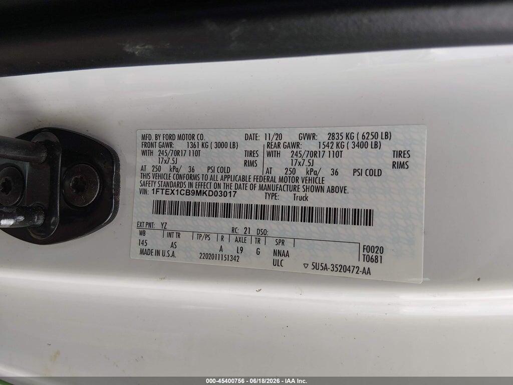 1FTEX1CB9MKD03017 2021 FORD F-150 photo no. 9