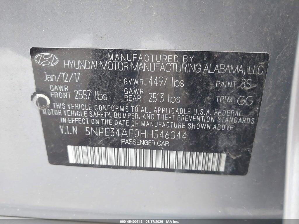 5NPE34AF0HH546044 2017 HYUNDAI SONATA photo no. 9