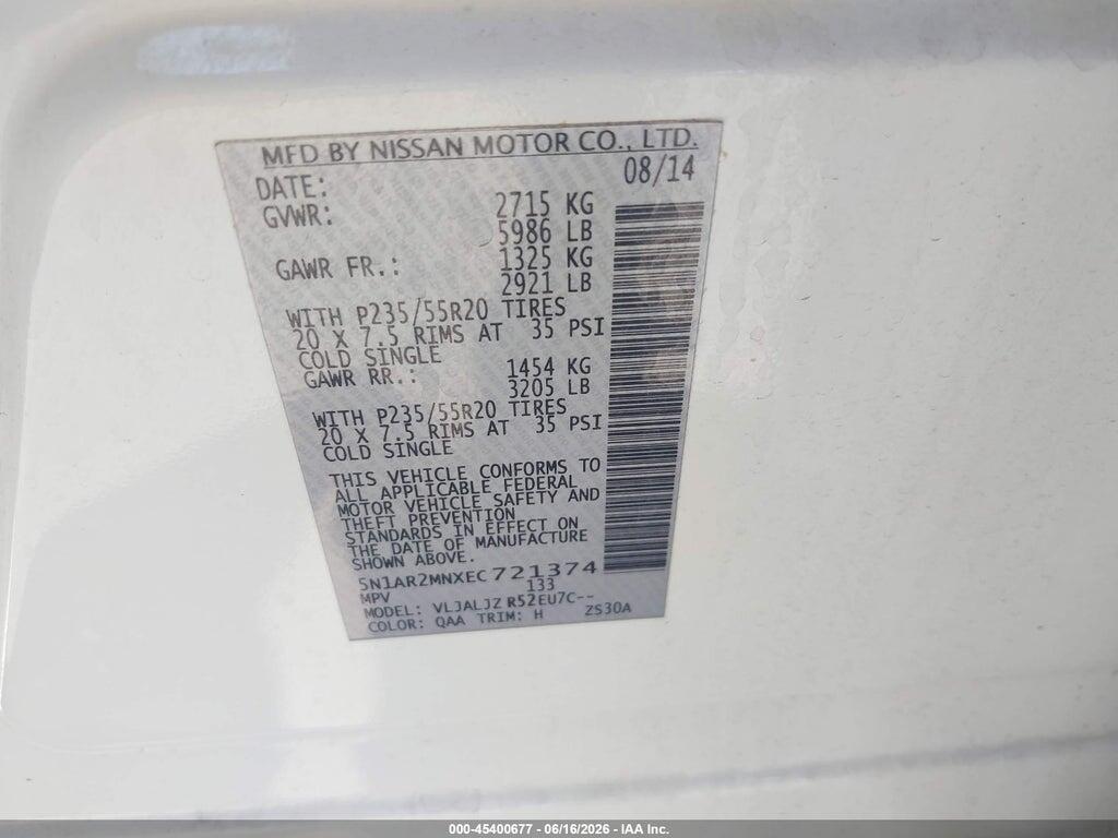 5N1AR2MNXEC721374 2014 NISSAN PATHFINDER photo no. 9