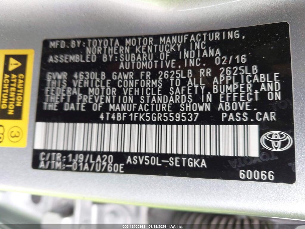 4T4BF1FK5GR559537 2016 TOYOTA CAMRY photo no. 9