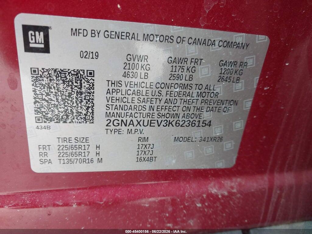 2GNAXUEV3K6236154 2019 CHEVROLET EQUINOX photo no. 9