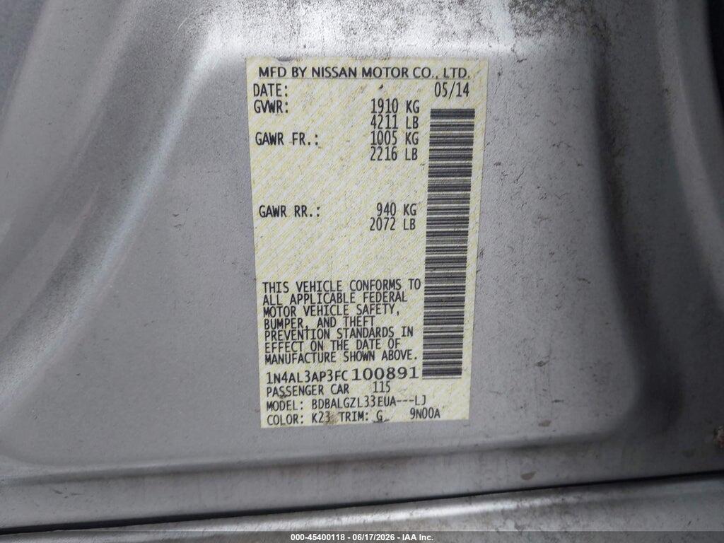 1N4AL3AP3FC100891 2015 NISSAN ALTIMA photo no. 9