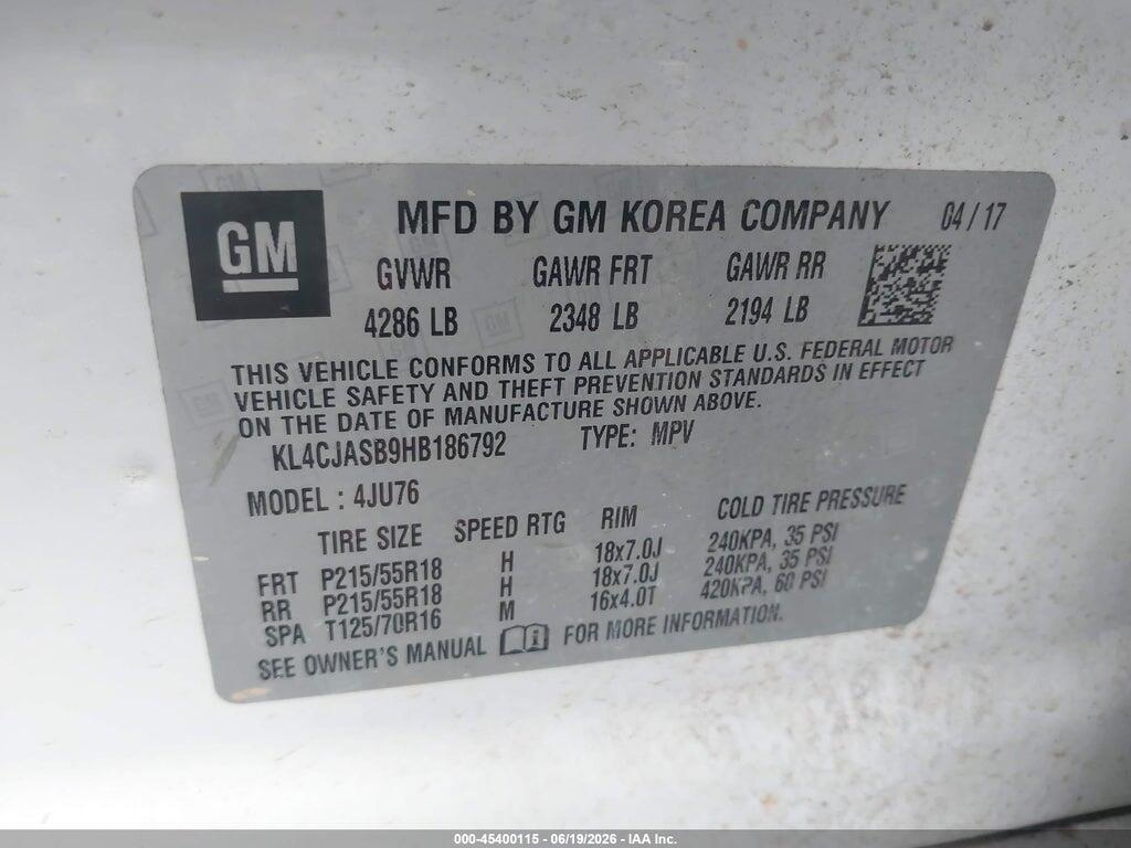 KL4CJASB9HB186792 2017 BUICK ENCORE photo no. 9