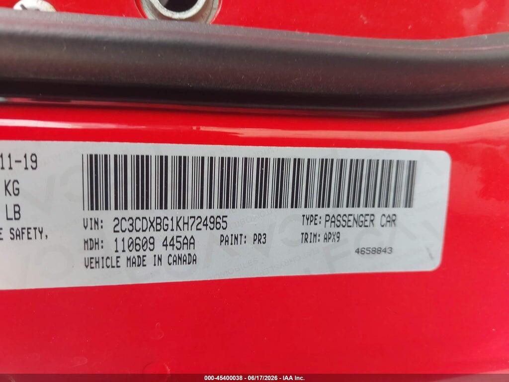 2C3CDXBG1KH724965 2019 DODGE CHARGER photo no. 9