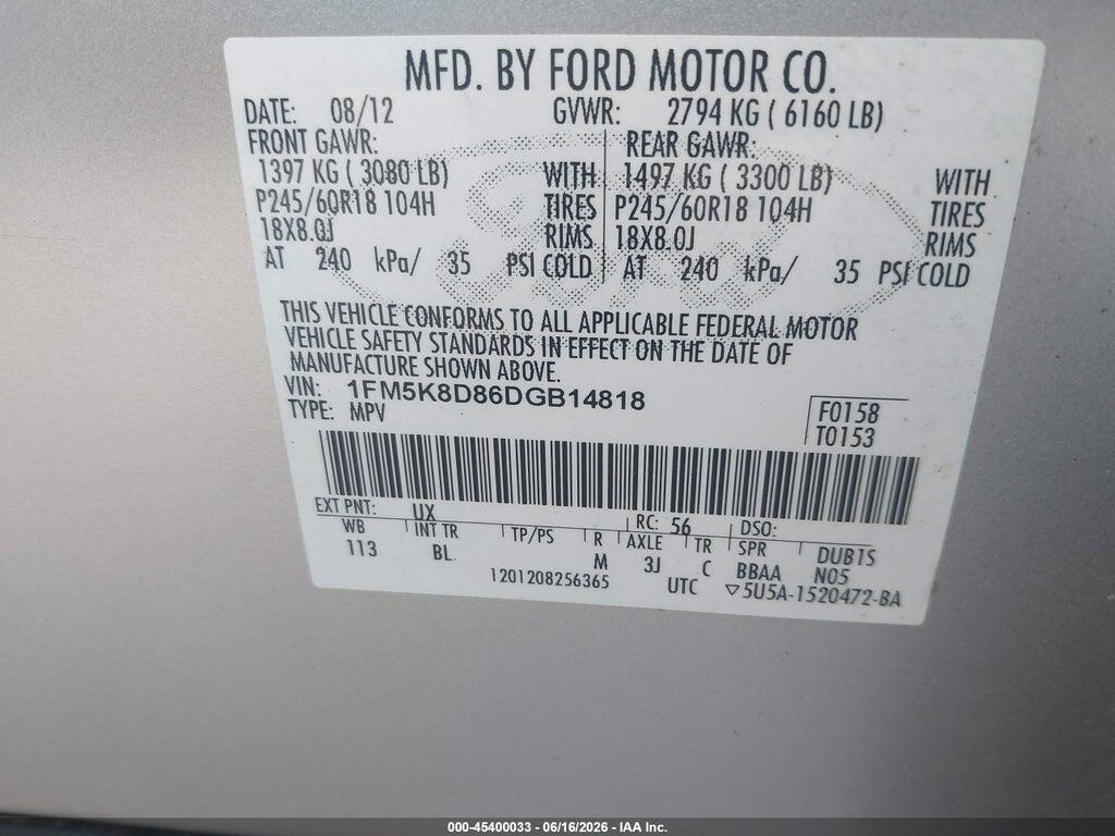 1FM5K8D86DGB14818 2013 FORD EXPLORER photo no. 9