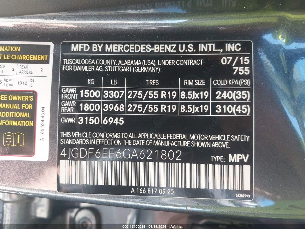 4JGDF6EE6GA621802 2016 MERCEDES-BENZ GL 450 photo no. 9