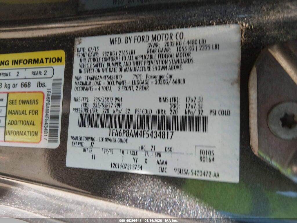 1FA6P8AM4F5434817 2015 FORD MUSTANG photo no. 9