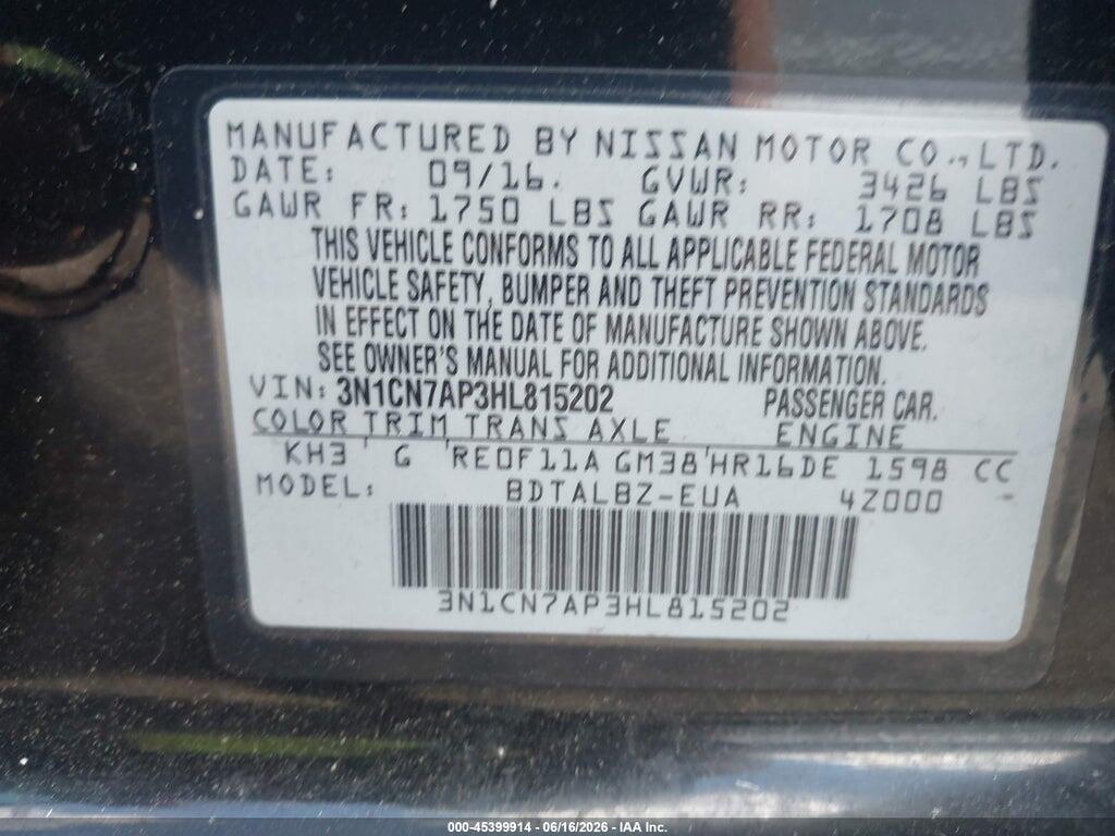 3N1CN7AP3HL815202 2017 NISSAN VERSA photo no. 9