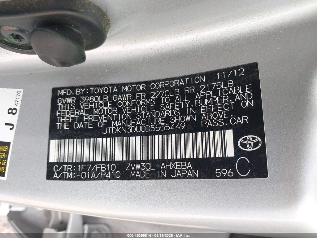 JTDKN3DU0D5555449 2013 TOYOTA PRIUS photo no. 9