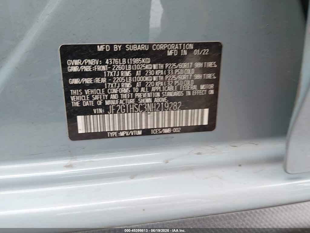 JF2GTHSC3NH219282 2022 SUBARU CROSSTREK photo no. 9
