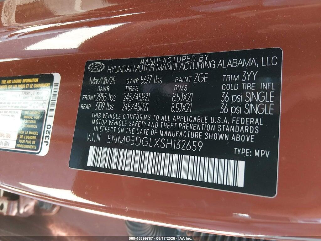 5NMP5DGLXSH132659 2025 HYUNDAI SANTA FE photo no. 9