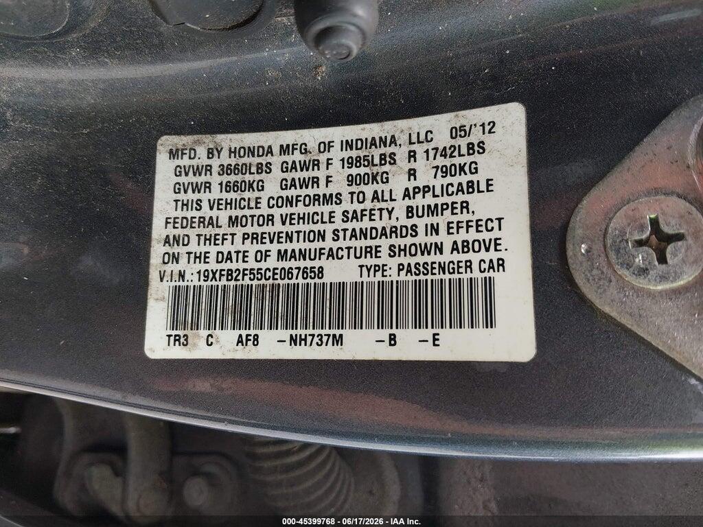 19XFB2F55CE067658 2012 HONDA CIVIC photo no. 9