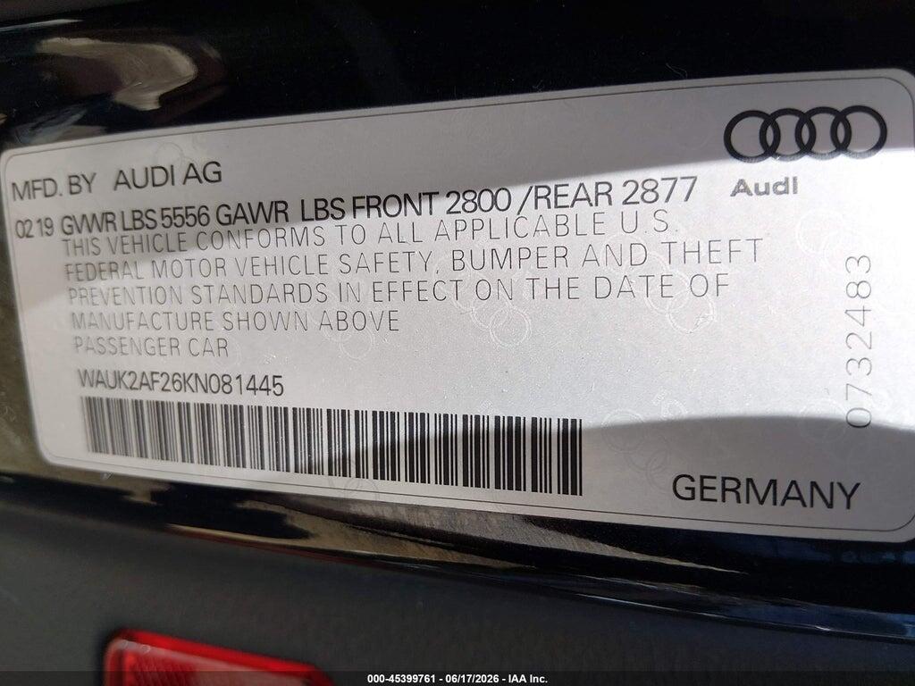 WAUK2AF26KN081445 2019 AUDI A6 photo no. 9