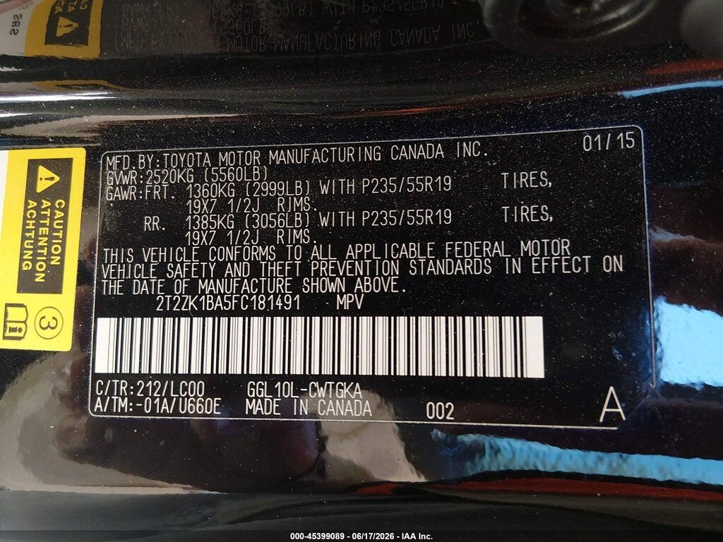 2T2ZK1BA5FC181491 2015 LEXUS RX 350 photo no. 9