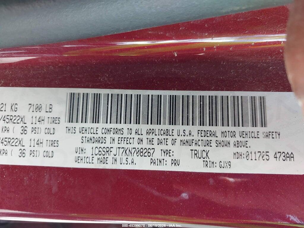 1C6SRFJT7KN708267 2019 RAM 1500 photo no. 9