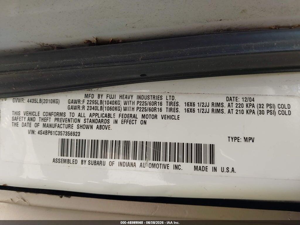 4S4BP61C357356923 2005 SUBARU OUTBACK photo no. 9