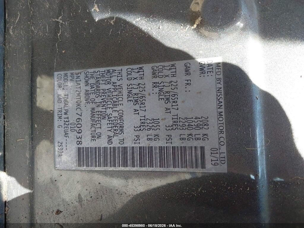 5N1AT2MT0KC760938 2019 NISSAN ROGUE photo no. 9