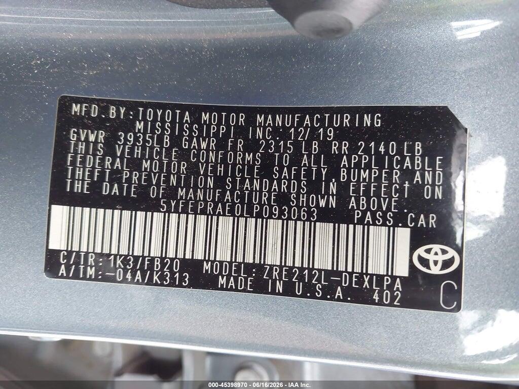 5YFEPRAE0LP093063 2020 TOYOTA COROLLA photo no. 9