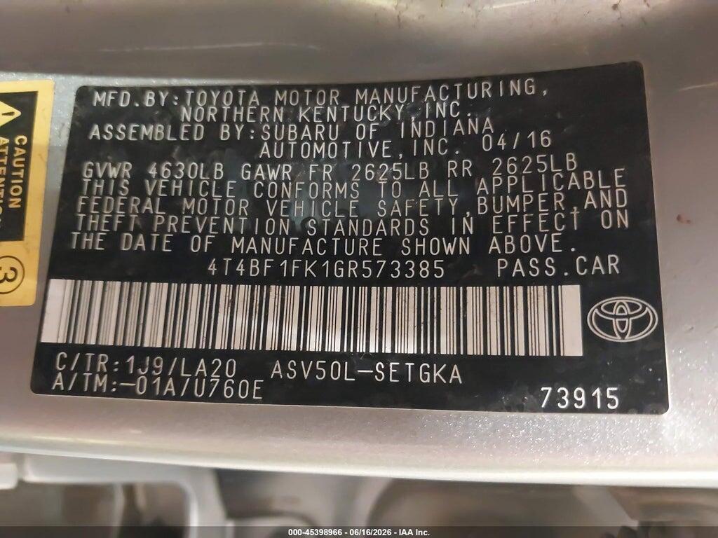 4T4BF1FK1GR573385 2016 TOYOTA CAMRY photo no. 9