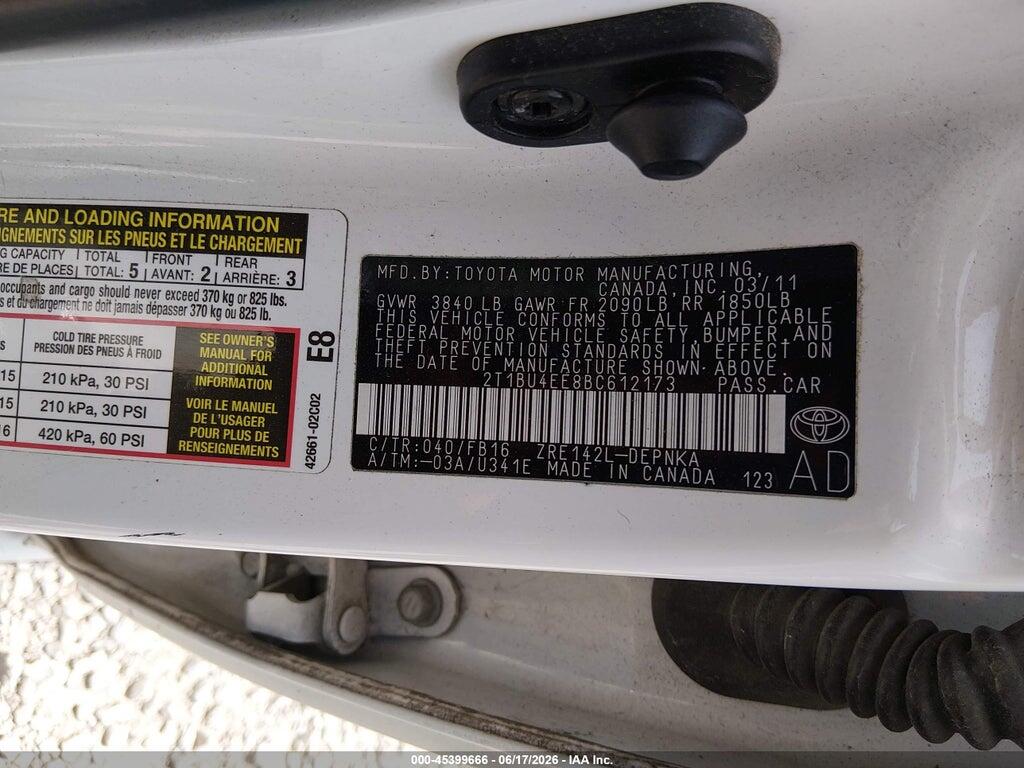 2T1BU4EE8BC612173 2011 TOYOTA COROLLA photo no. 9