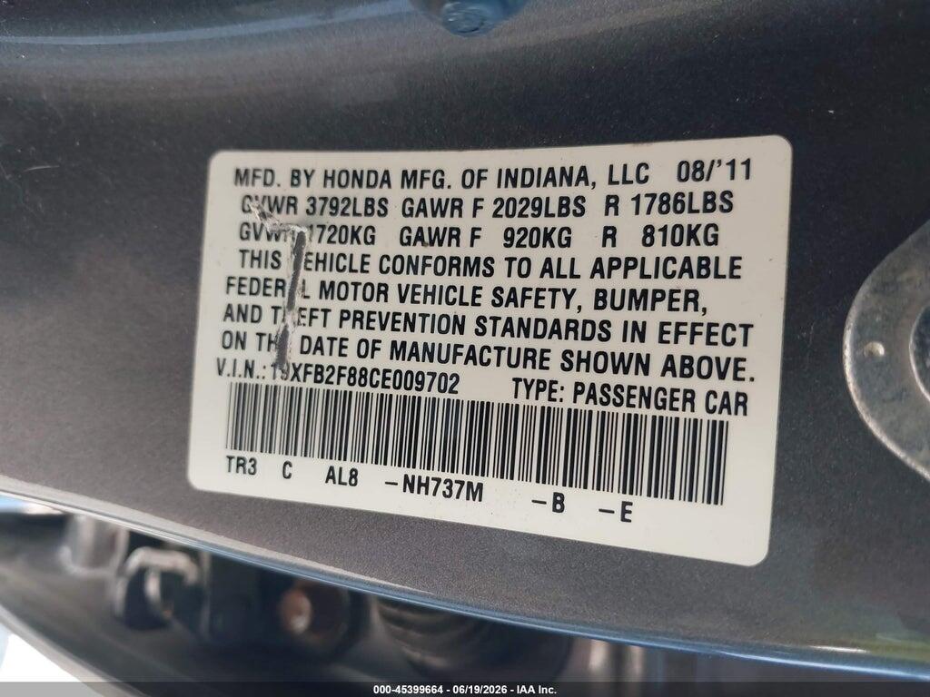 19XFB2F88CE009702 2012 HONDA CIVIC photo no. 9