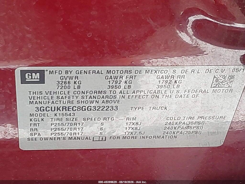 3GCUKREC8GG322233 2016 CHEVROLET SILVERADO 1500 photo no. 9