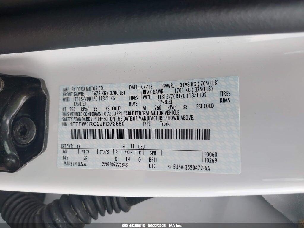 1FTFW1RG2JFD72680 2018 FORD F-150 photo no. 9