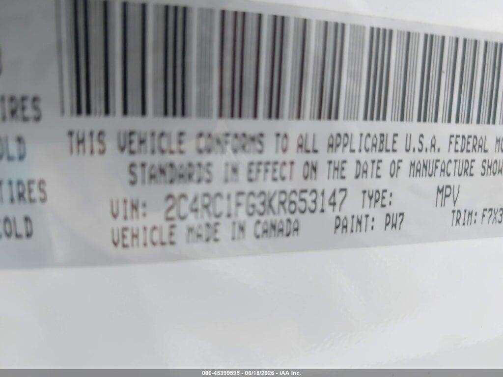 2C4RC1FG3KR653147 2019 CHRYSLER PACIFICA photo no. 9