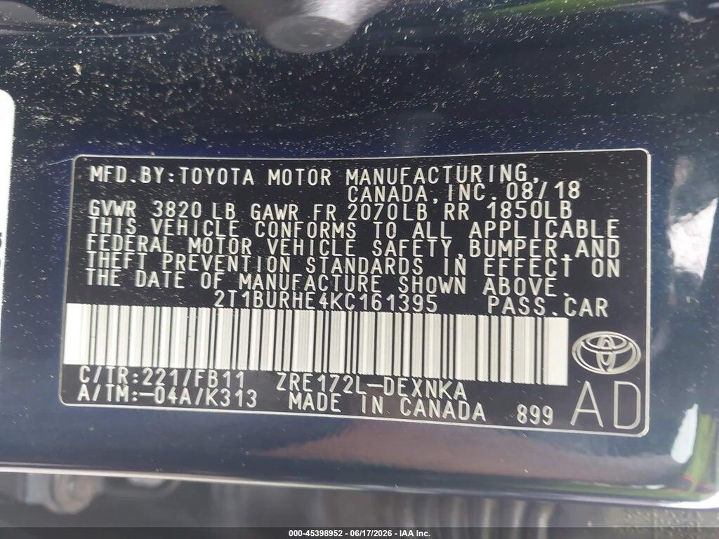 2T1BURHE4KC161395 2019 TOYOTA COROLLA photo no. 9