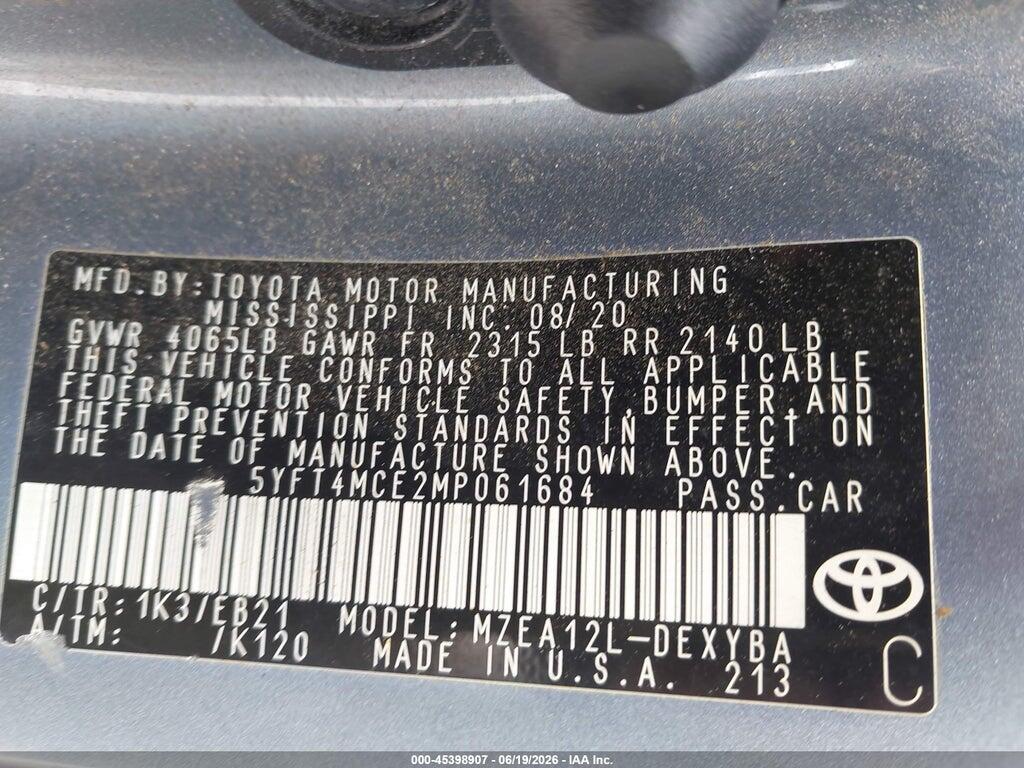 5YFT4MCE2MP061684 2021 TOYOTA COROLLA photo no. 9