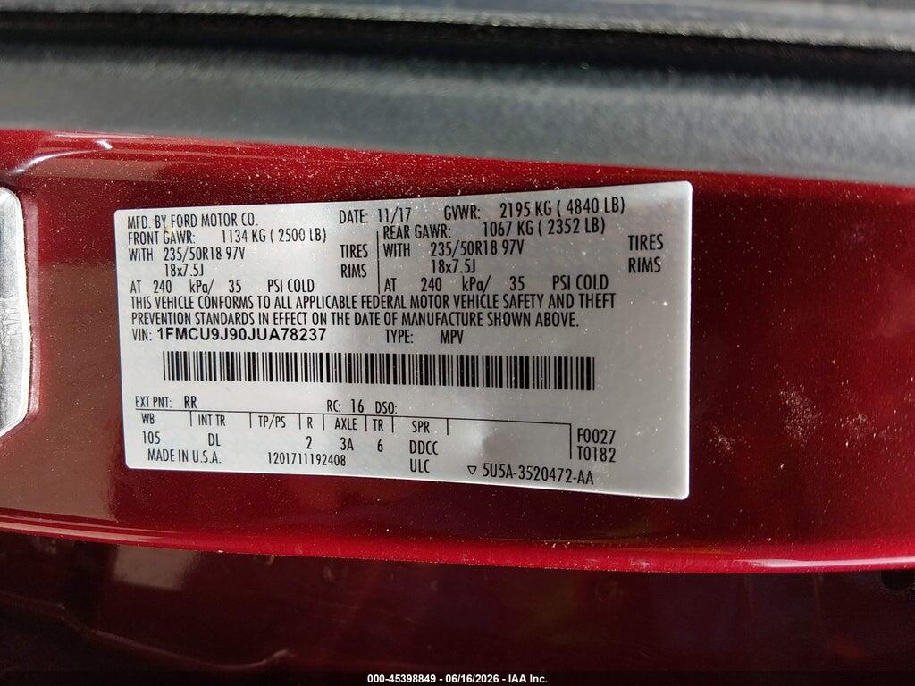 1FMCU9J90JUA78237 2018 FORD ESCAPE photo no. 9