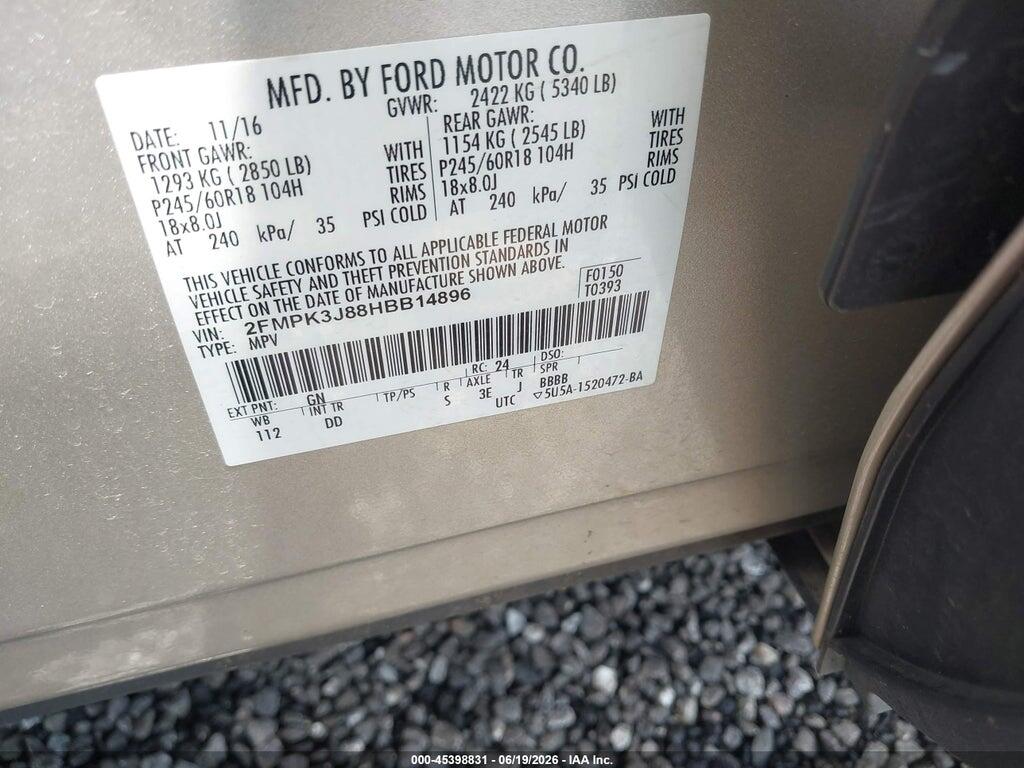 2FMPK3J88HBB14896 2017 FORD EDGE photo no. 9