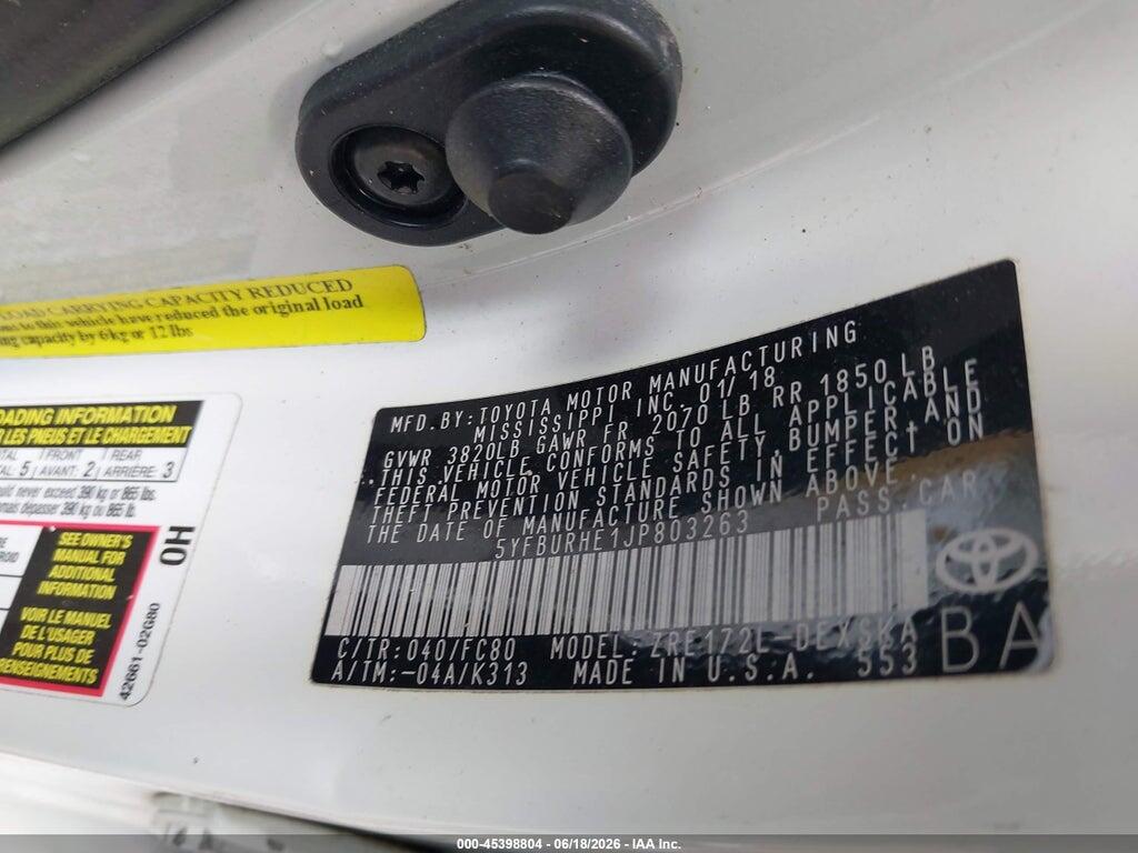 5YFBURHE1JP803263 2018 TOYOTA COROLLA photo no. 9