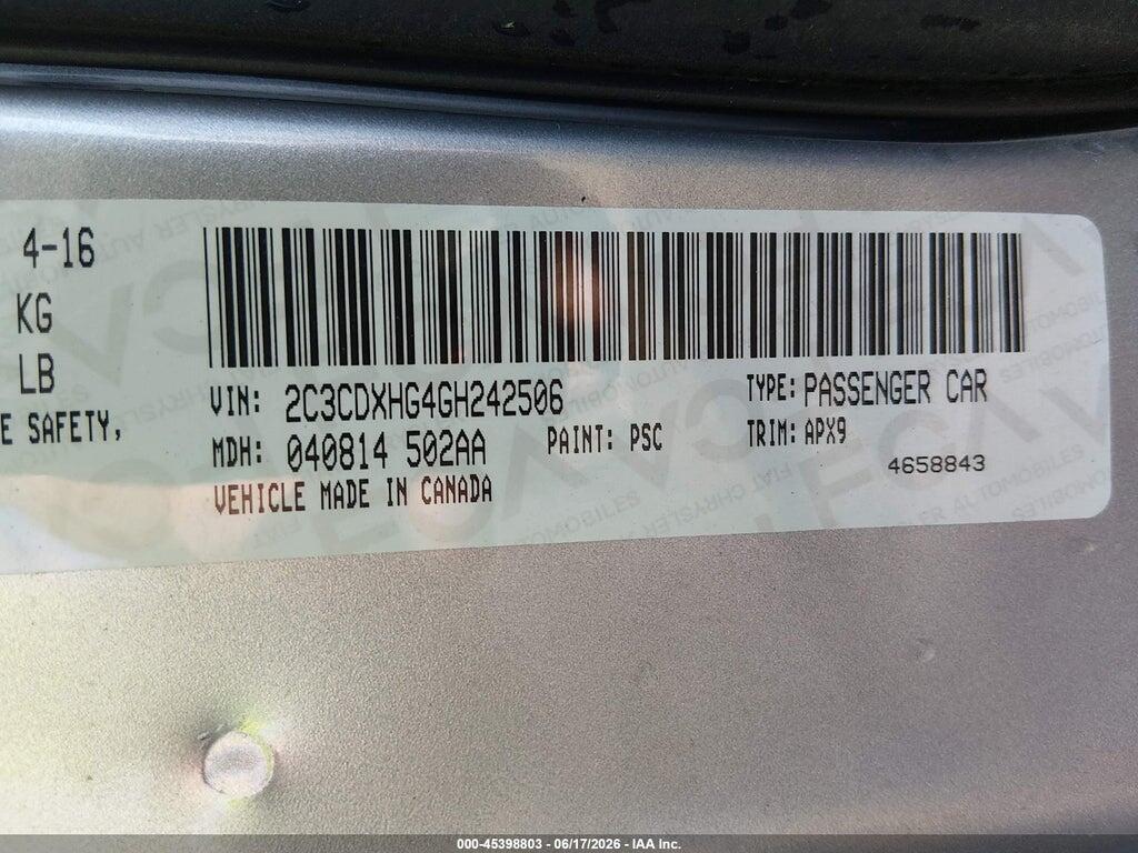 2C3CDXHG4GH242506 2016 DODGE CHARGER photo no. 9
