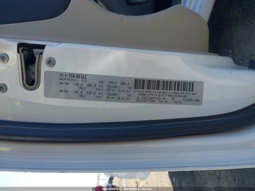 2C4RDGCG2KR771050 2019 DODGE GRAND CARAVAN photo no. 9