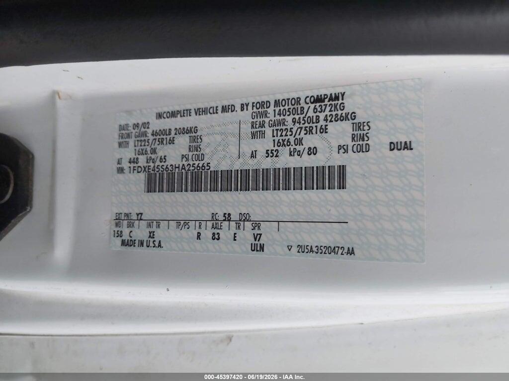 1FDXE45S63HA25665 2003 FORD E-450 CUTAWAY photo no. 8