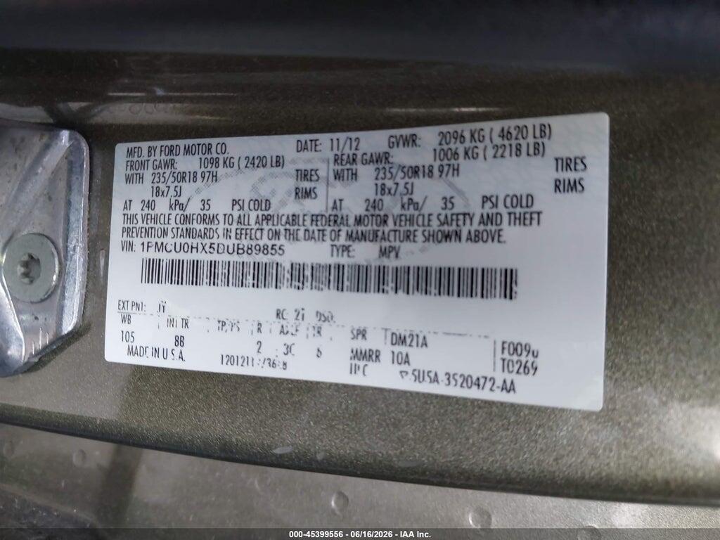 1FMCU0HX5DUB89855 2013 FORD ESCAPE photo no. 9