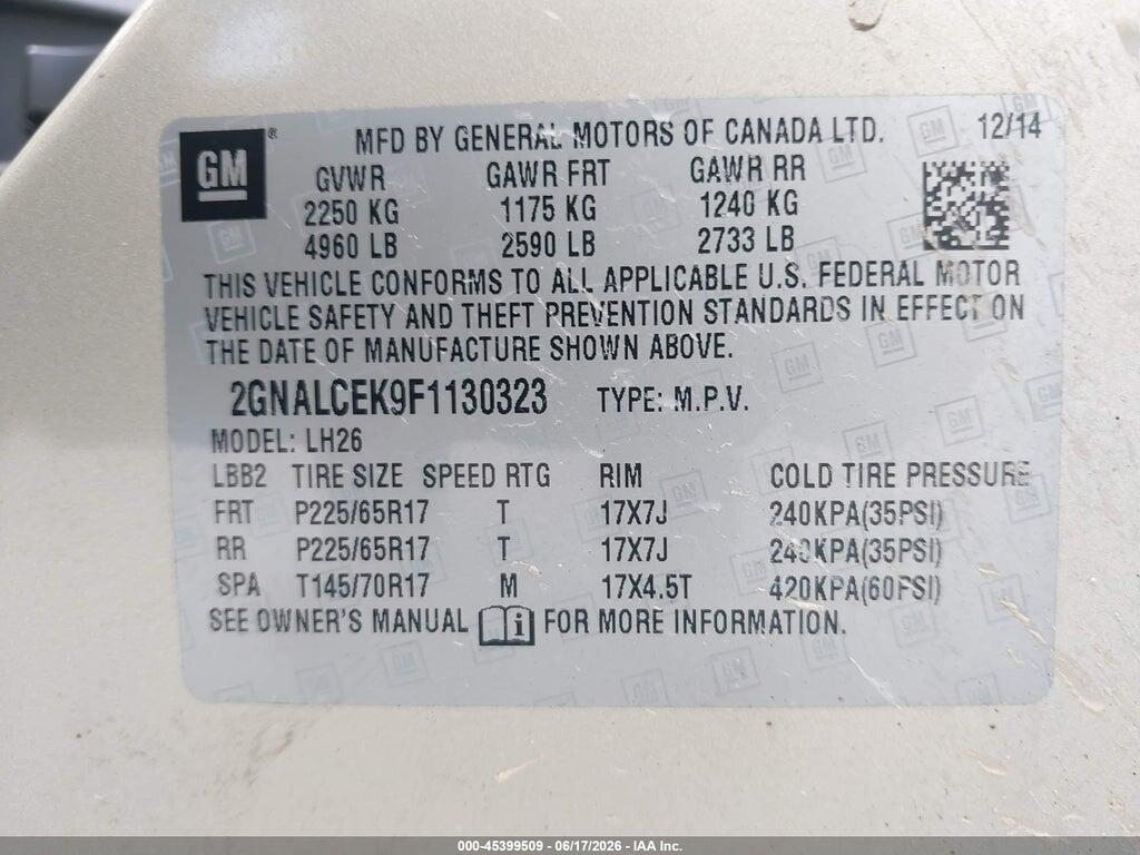 2GNALCEK9F1130323 2015 CHEVROLET EQUINOX photo no. 9