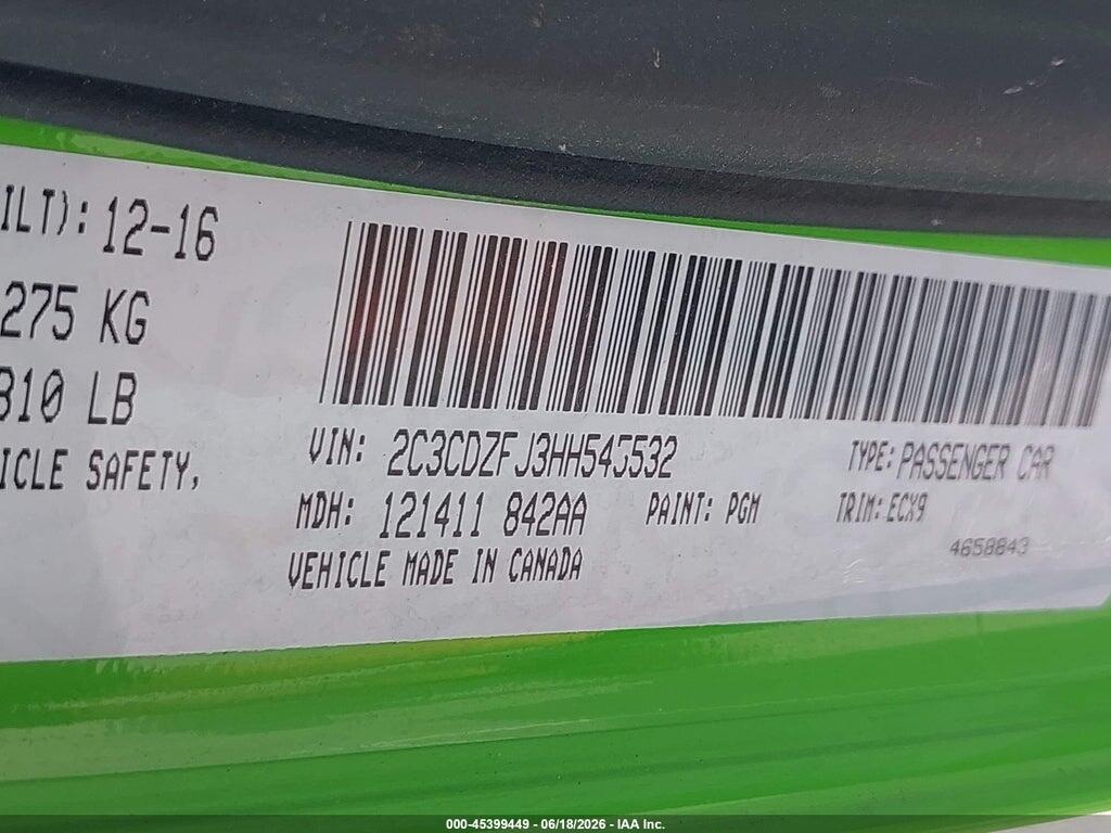 2C3CDZFJ3HH545532 2017 DODGE CHALLENGER photo no. 9