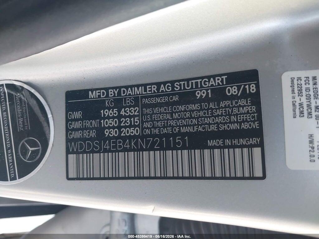 WDDSJ4EB4KN721151 2019 MERCEDES-BENZ CLA 250 photo no. 9