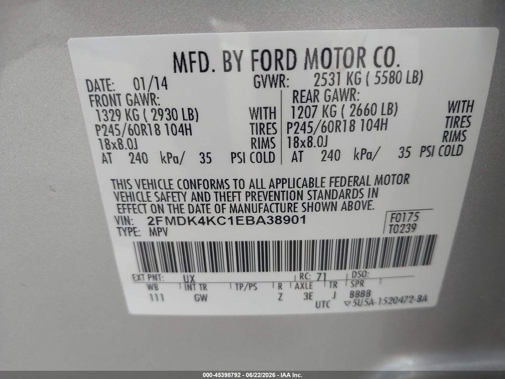 2FMDK4KC1EBA38901 2014 FORD EDGE photo no. 9