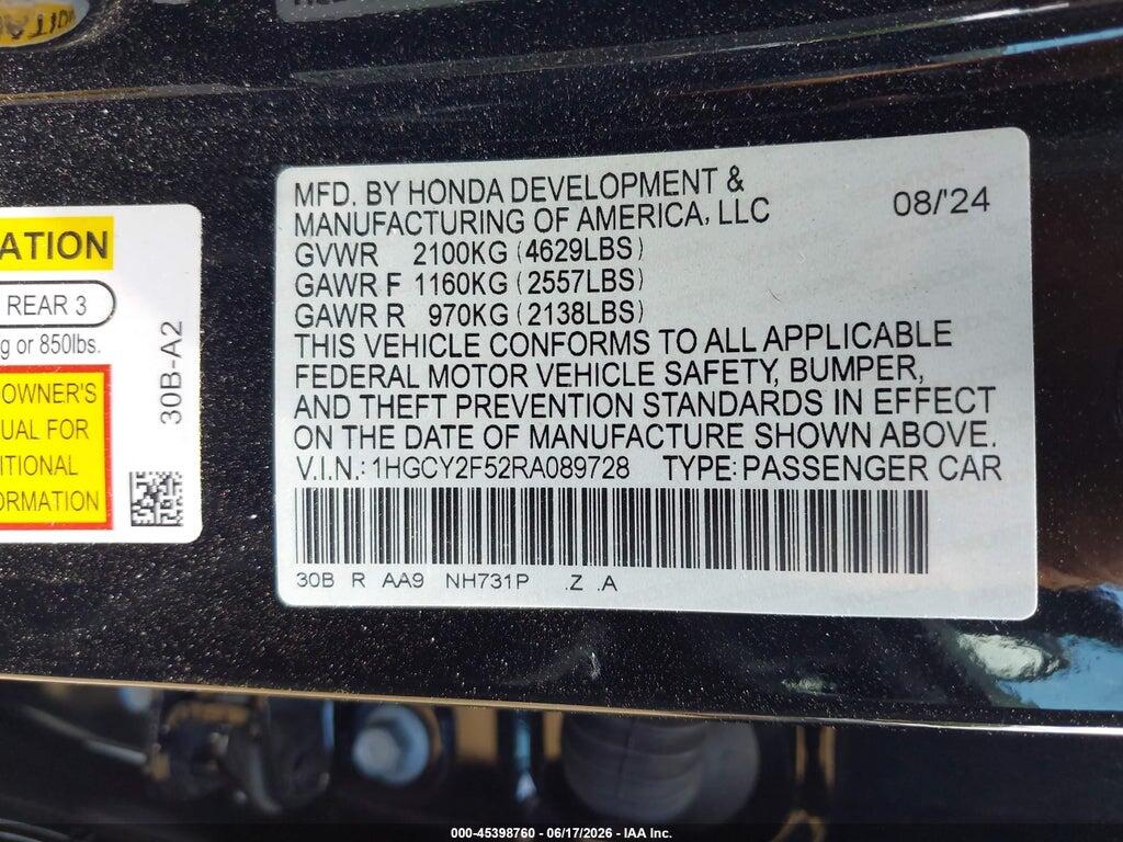 1HGCY2F52RA089728 2024 HONDA ACCORD HYBRID photo no. 9