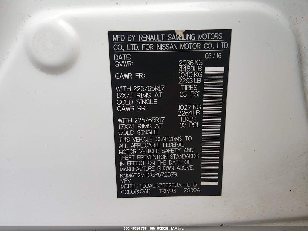 KNMAT2MT2GP672879 2016 NISSAN ROGUE photo no. 9