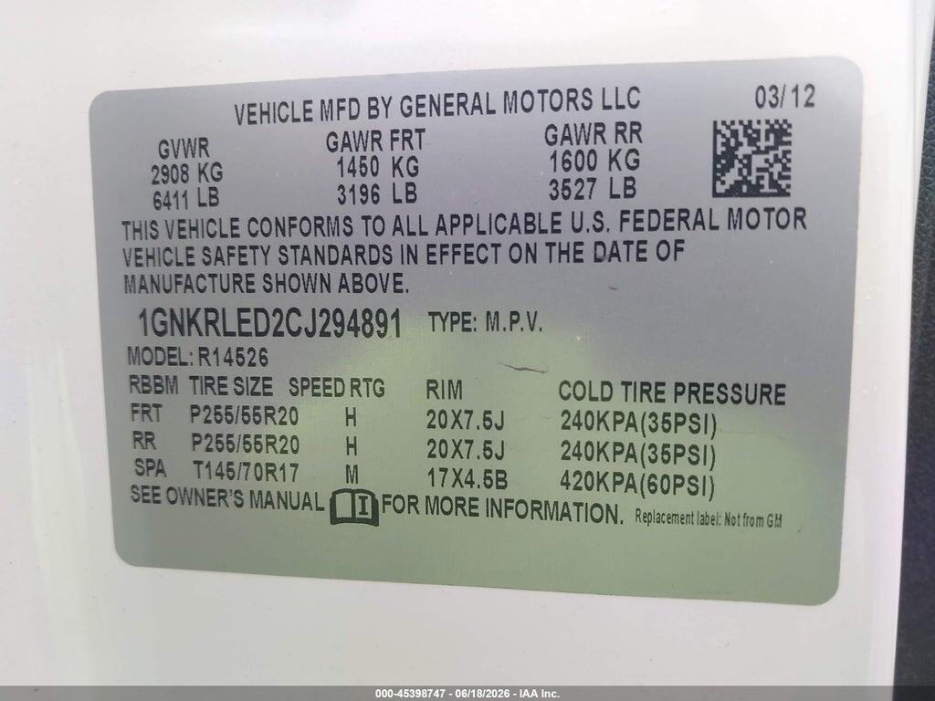 1GNKRLED2CJ294891 2012 CHEVROLET TRAVERSE photo no. 9