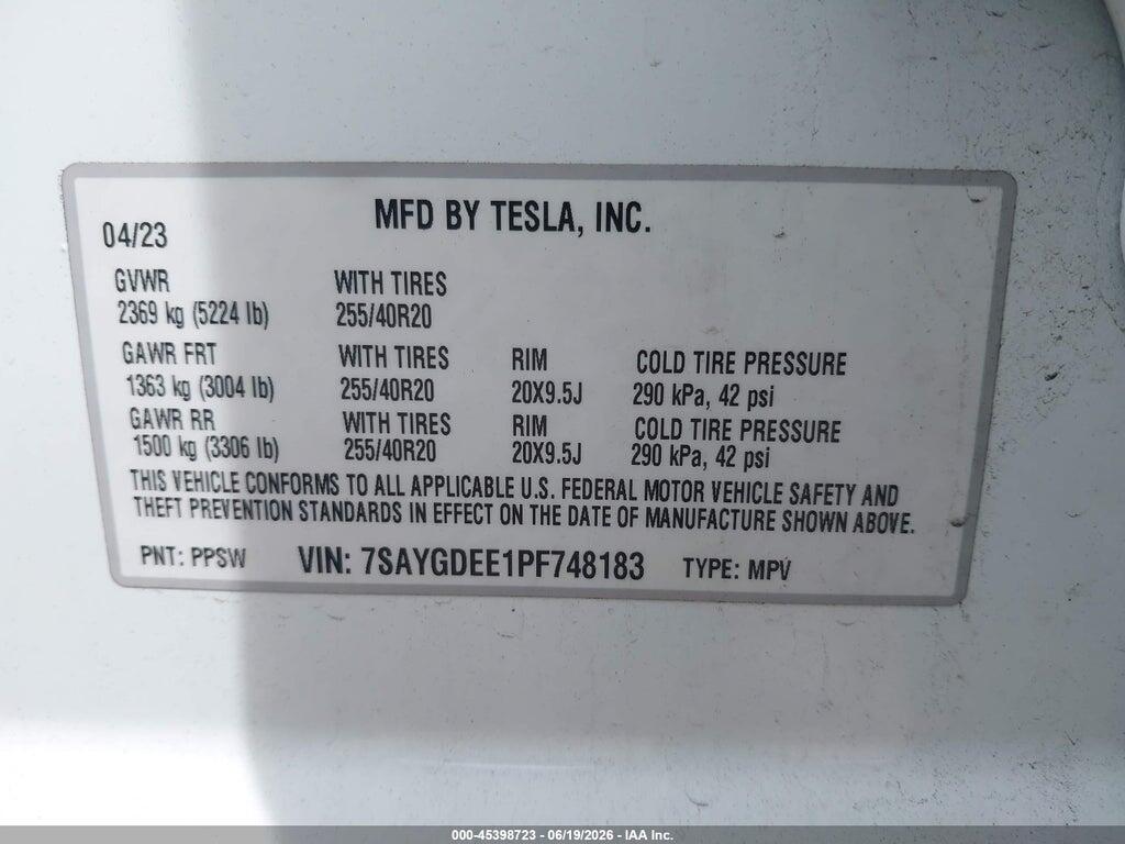 7SAYGDEE1PF748183 2023 TESLA MODEL Y photo no. 9