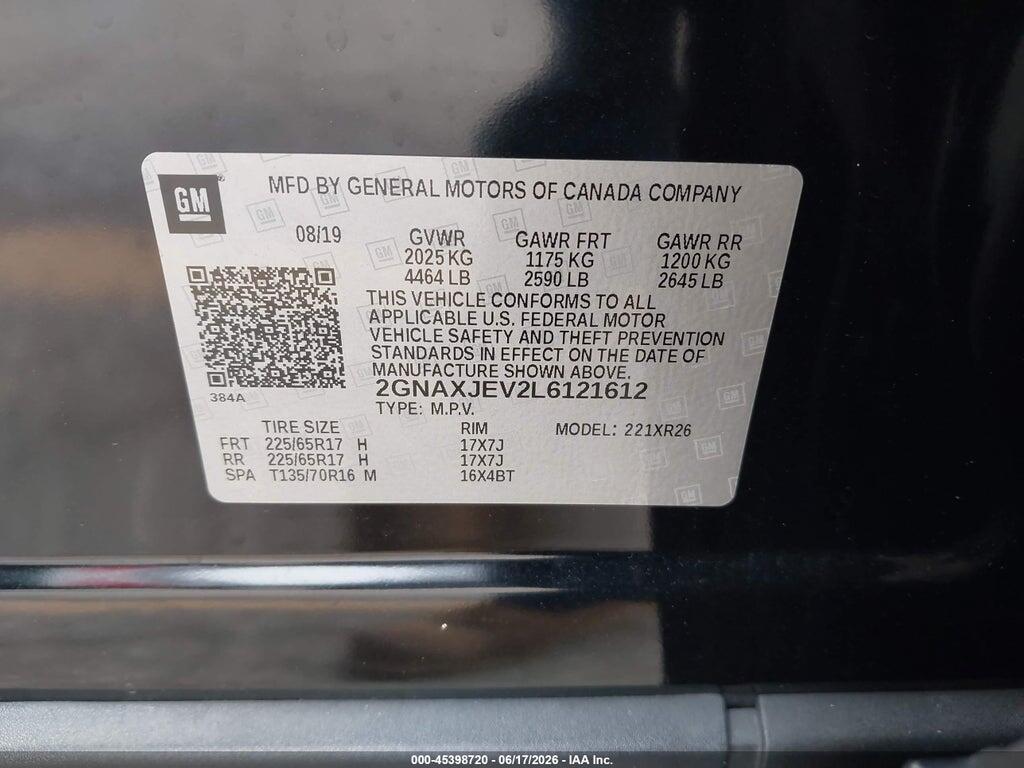 2GNAXJEV2L6121612 2020 CHEVROLET EQUINOX photo no. 9