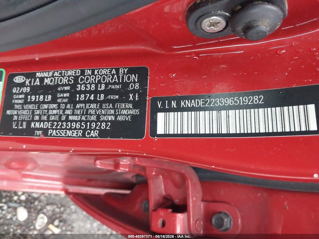 KNADE223396519282 2009 KIA RIO photo no. 9