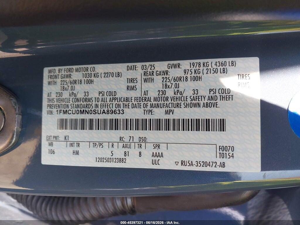 1FMCU0MN0SUA89633 2025 FORD ESCAPE photo no. 9